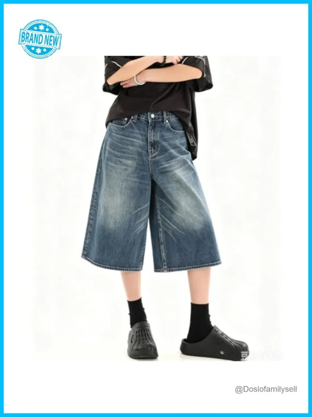 Baggy Jean Shorts Wide Leg Y2k Oversized Denim Shorts Streetwear - Picture 4 of 6
